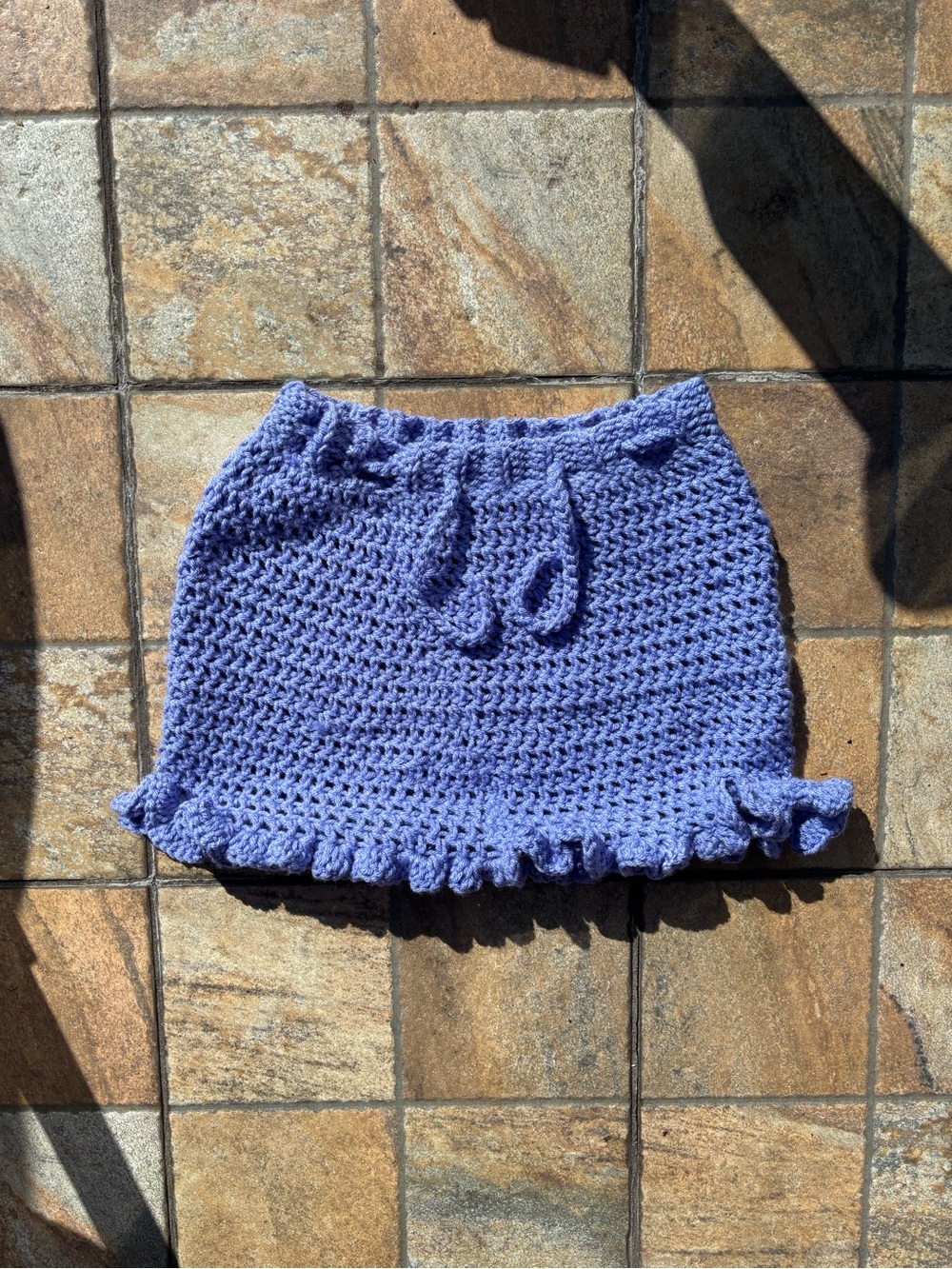 Handmade Lavender Crochet Mini Skirt | Ruffle Hem | Size Small | Boho